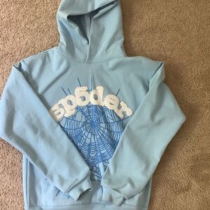 Light Blue Spider Hoodie with Graphic Design